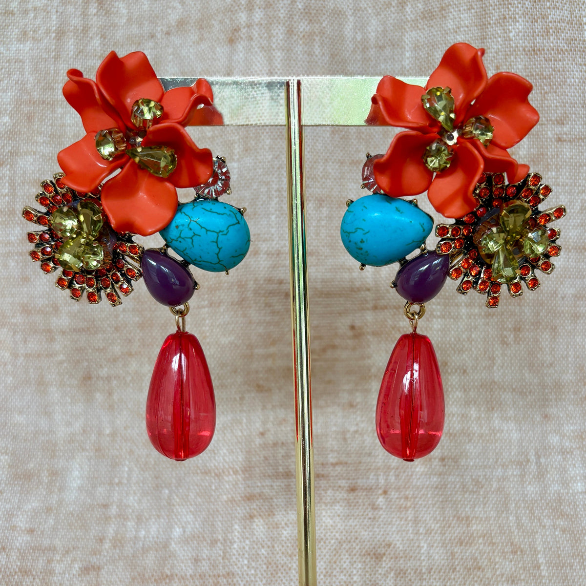 Miami - Statement Flower Earrings - Vermillion