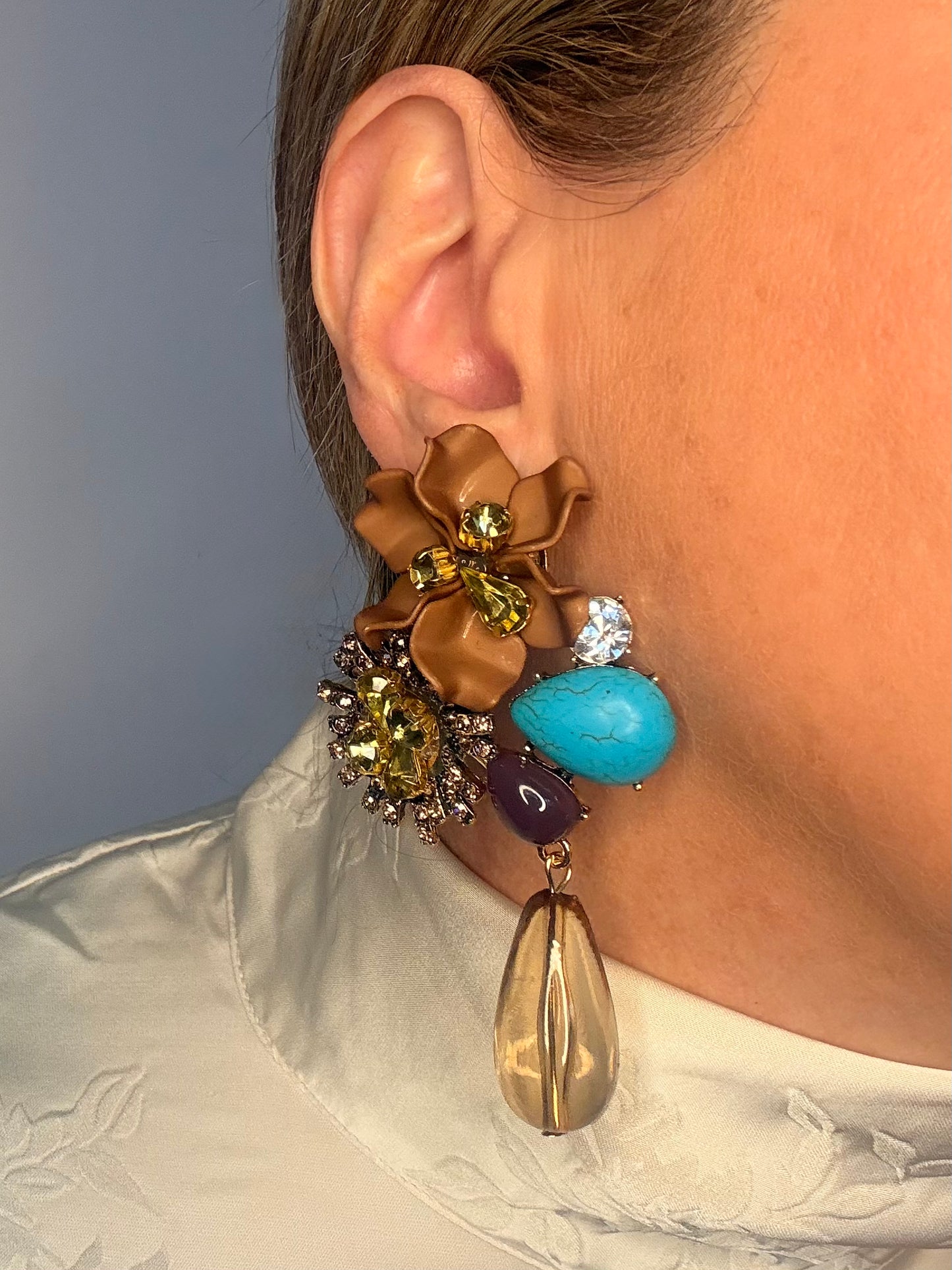 Miami - Statement Flower Earrings - Coffee