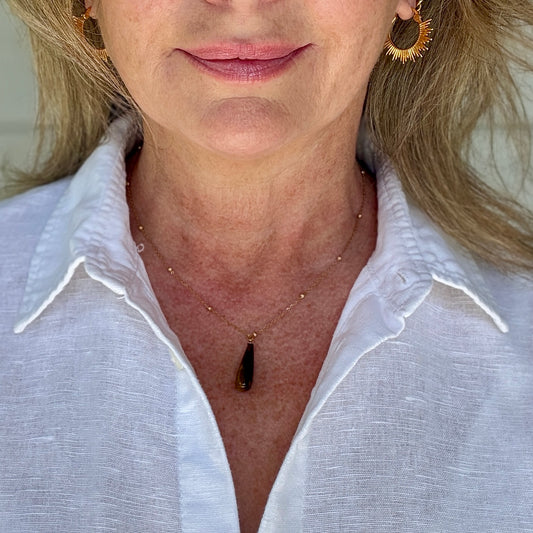 Ravello - Tiger's Eye Teardrop Pendant on Satellite chain
