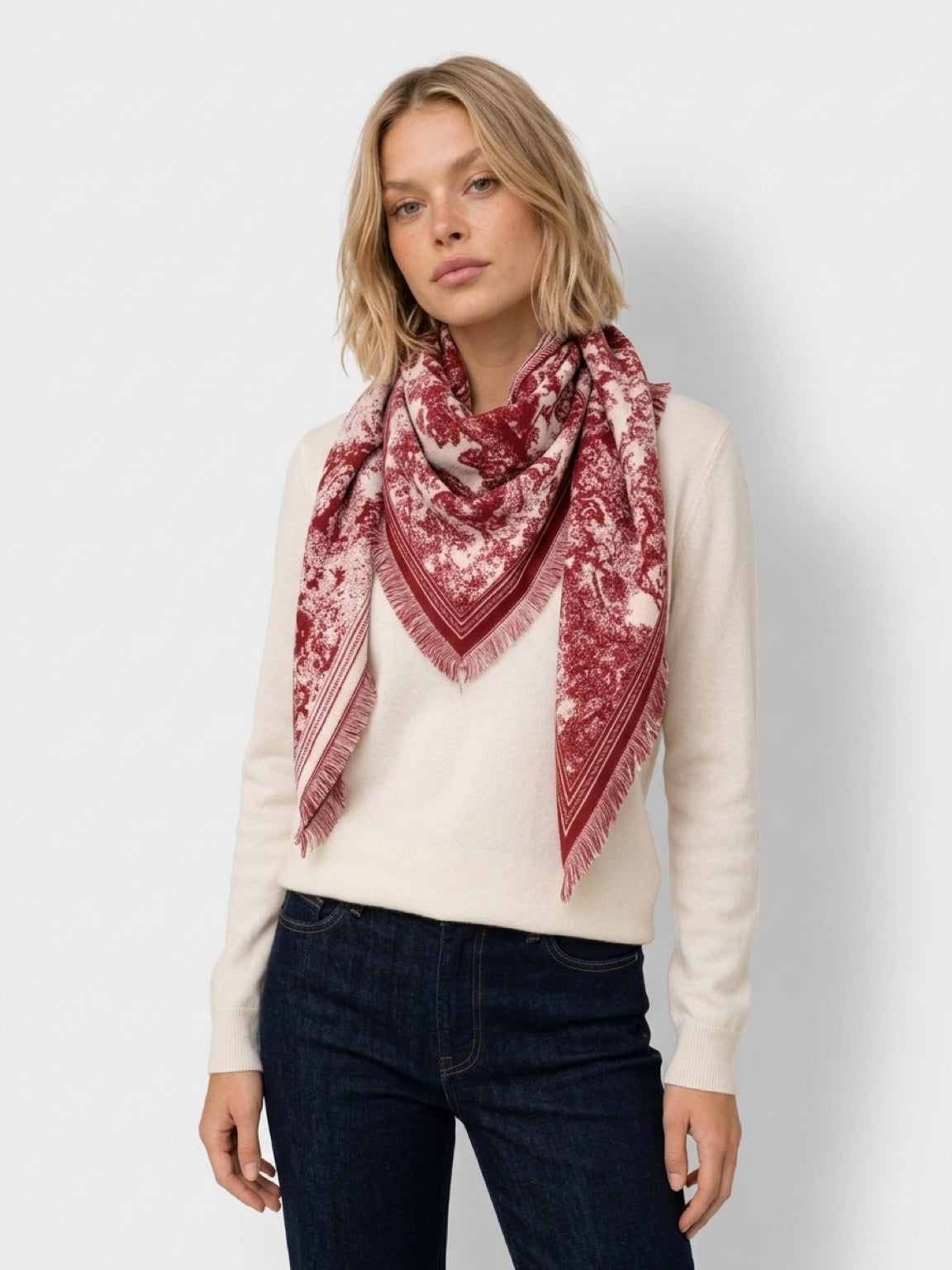 Versailles - Triangular Toile de Jouy Scarf - Bordeaux