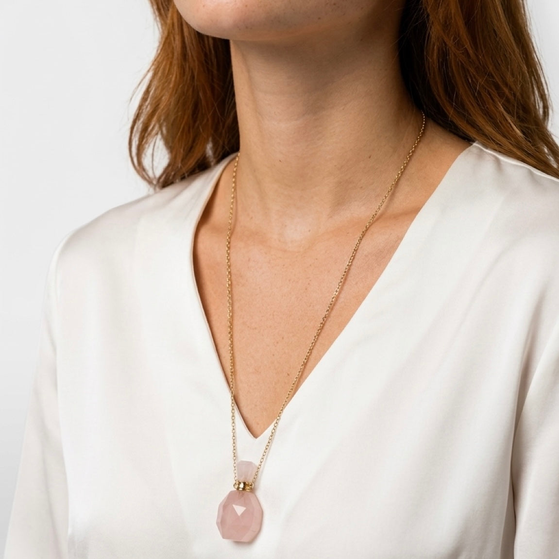 Positano - Rose Quartz Perfume Bottle Pendant