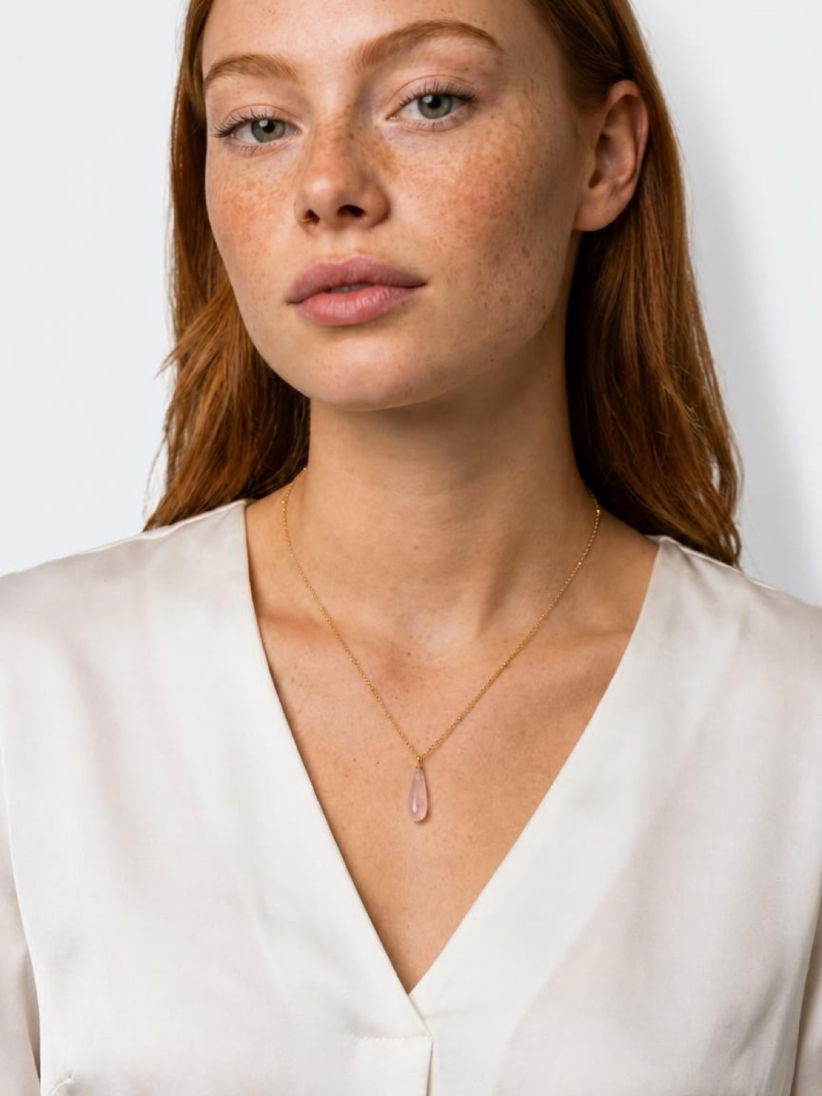 Ravello - Rose Quartz Teardrop Pendant on Satellite chain