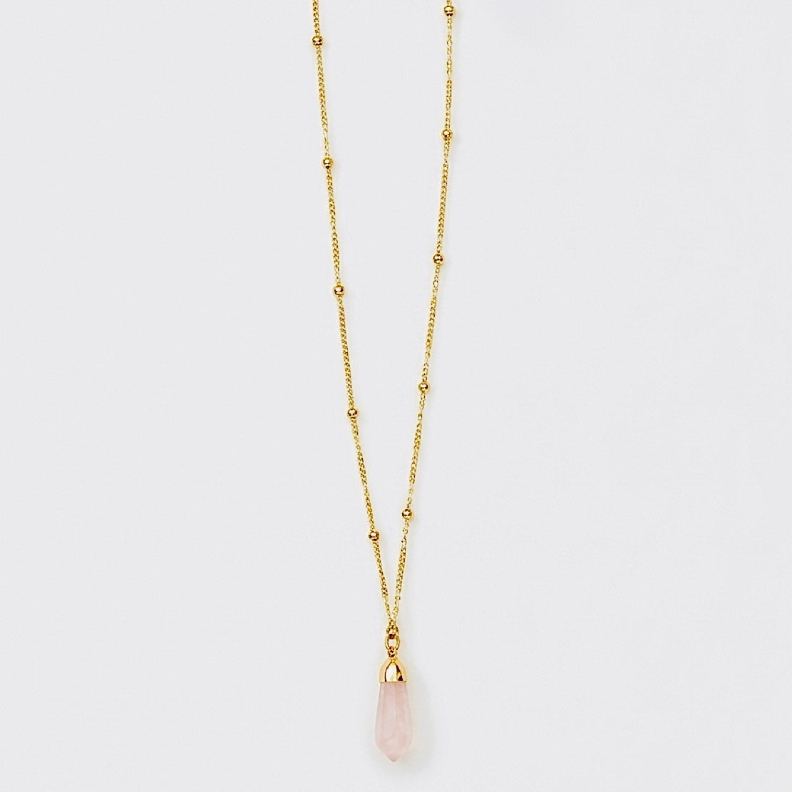 Ravello - Rose Quartz Teardrop Pendant on Satellite chain