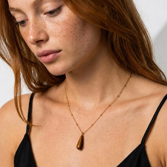 Ravello - Tiger's Eye Teardrop Pendant on Satellite chain