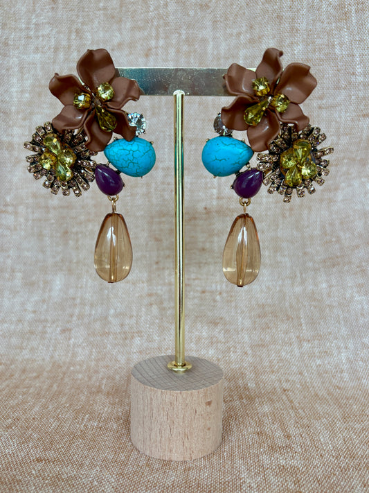 Miami - Statement Flower Earrings - Coffee