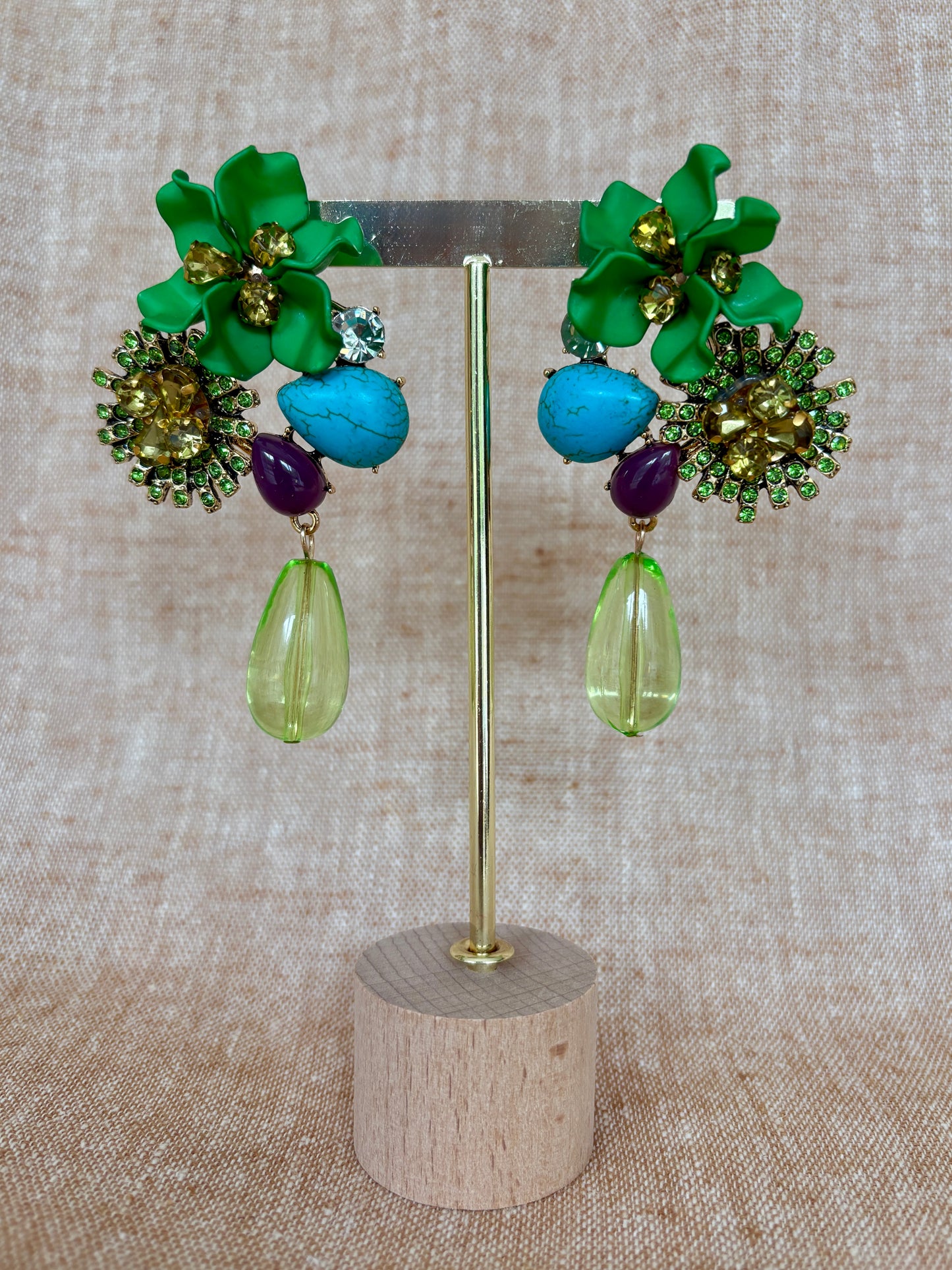 Miami - Statement Flower Earrings - Green