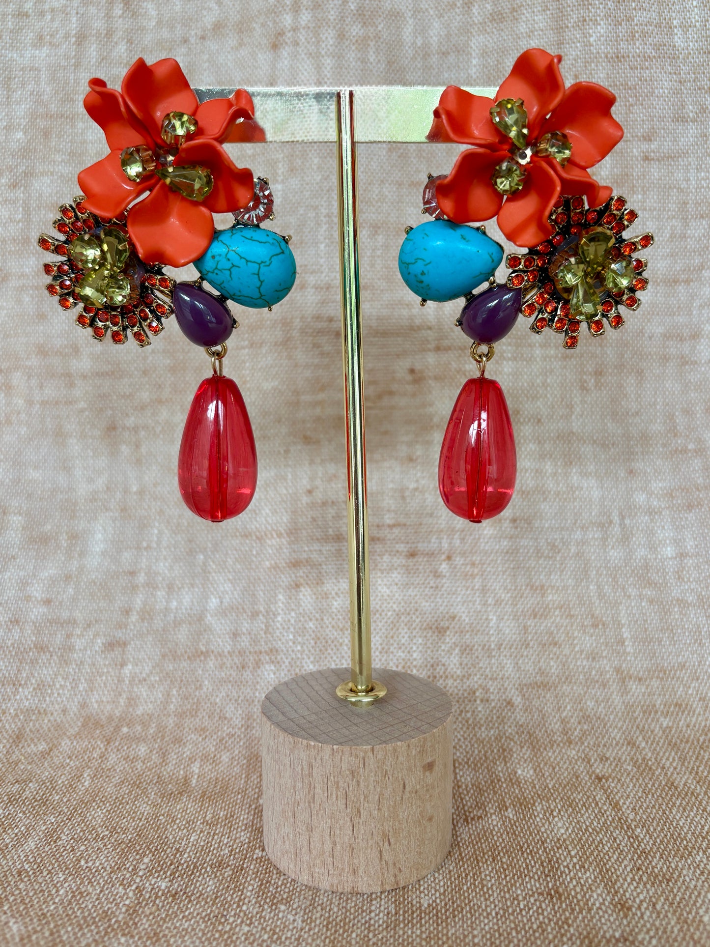 Rio - Statement Flower Earrings - Vermillion