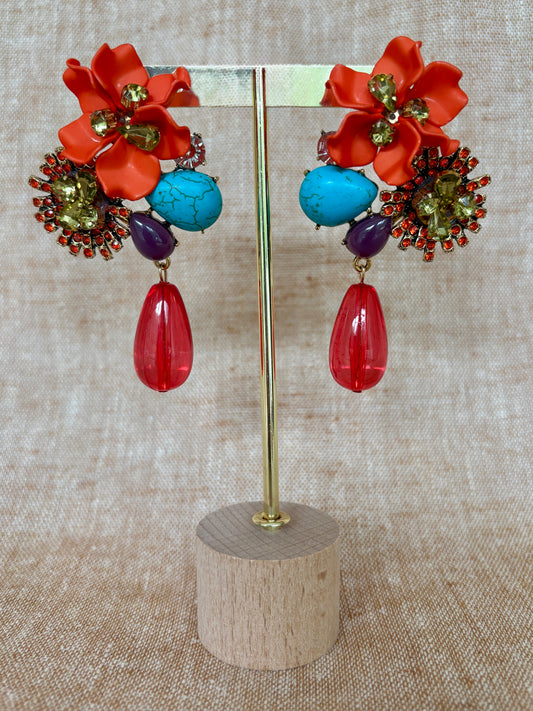 Rio - Statement Flower Earrings - Vermillion