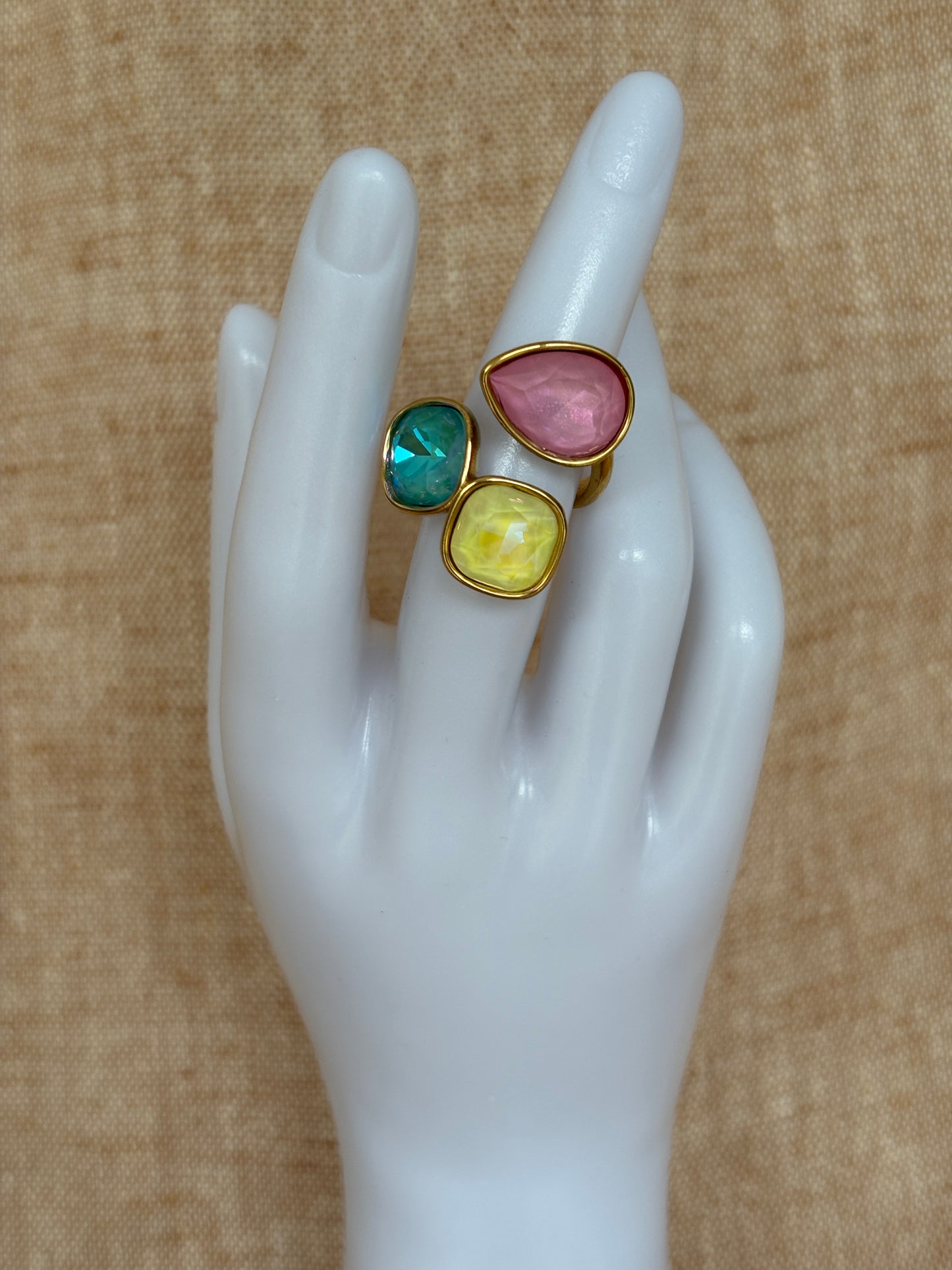 Rio Adjustable Ring - Pink Turquoise Yellow