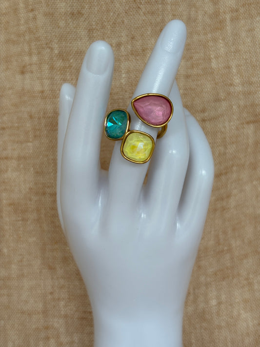 Rio Adjustable Ring - Pink Turquoise Yellow