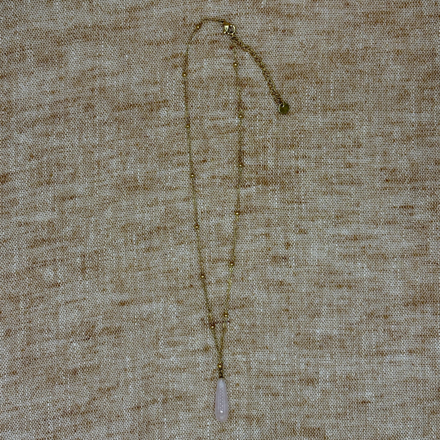 Ravello - Rose Quartz Teardrop Pendant on Satellite chain