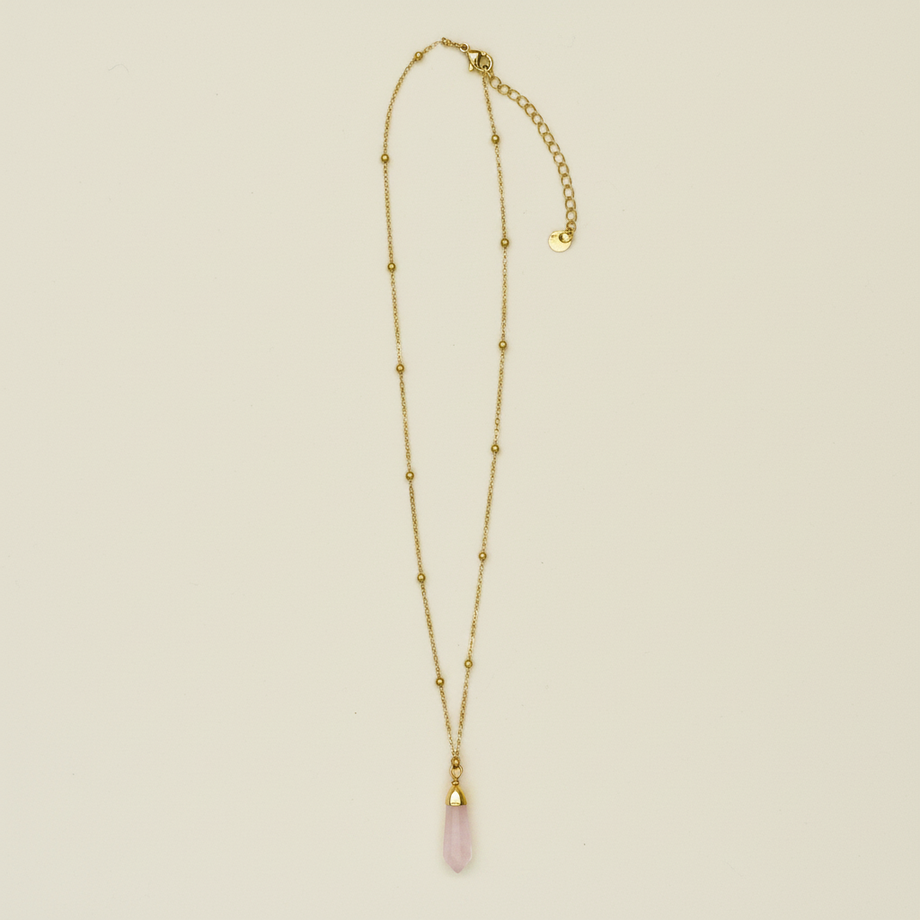 Ravello - Rose Quartz Teardrop Pendant on Satellite chain