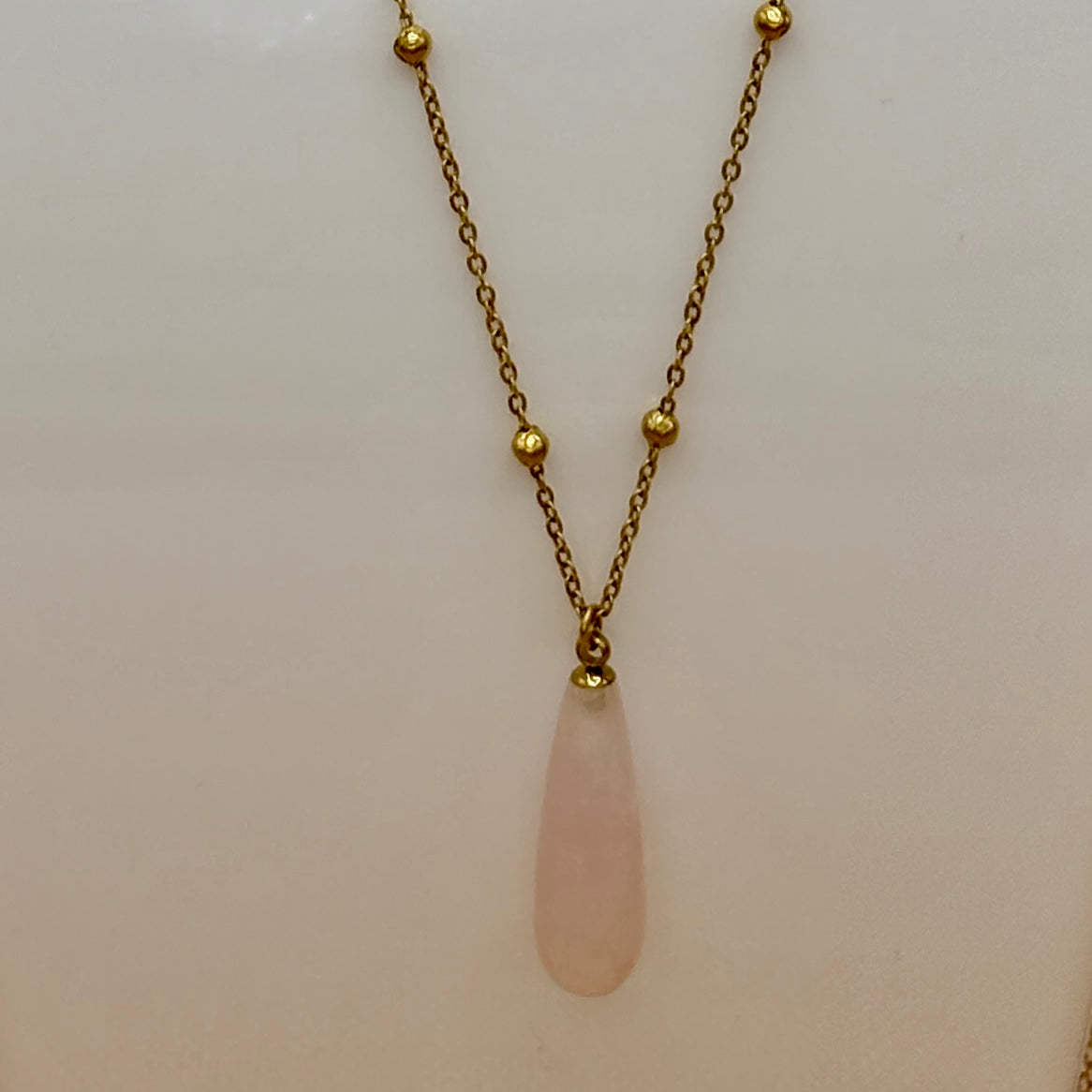 Ravello - Rose Quartz Teardrop Pendant on Satellite chain