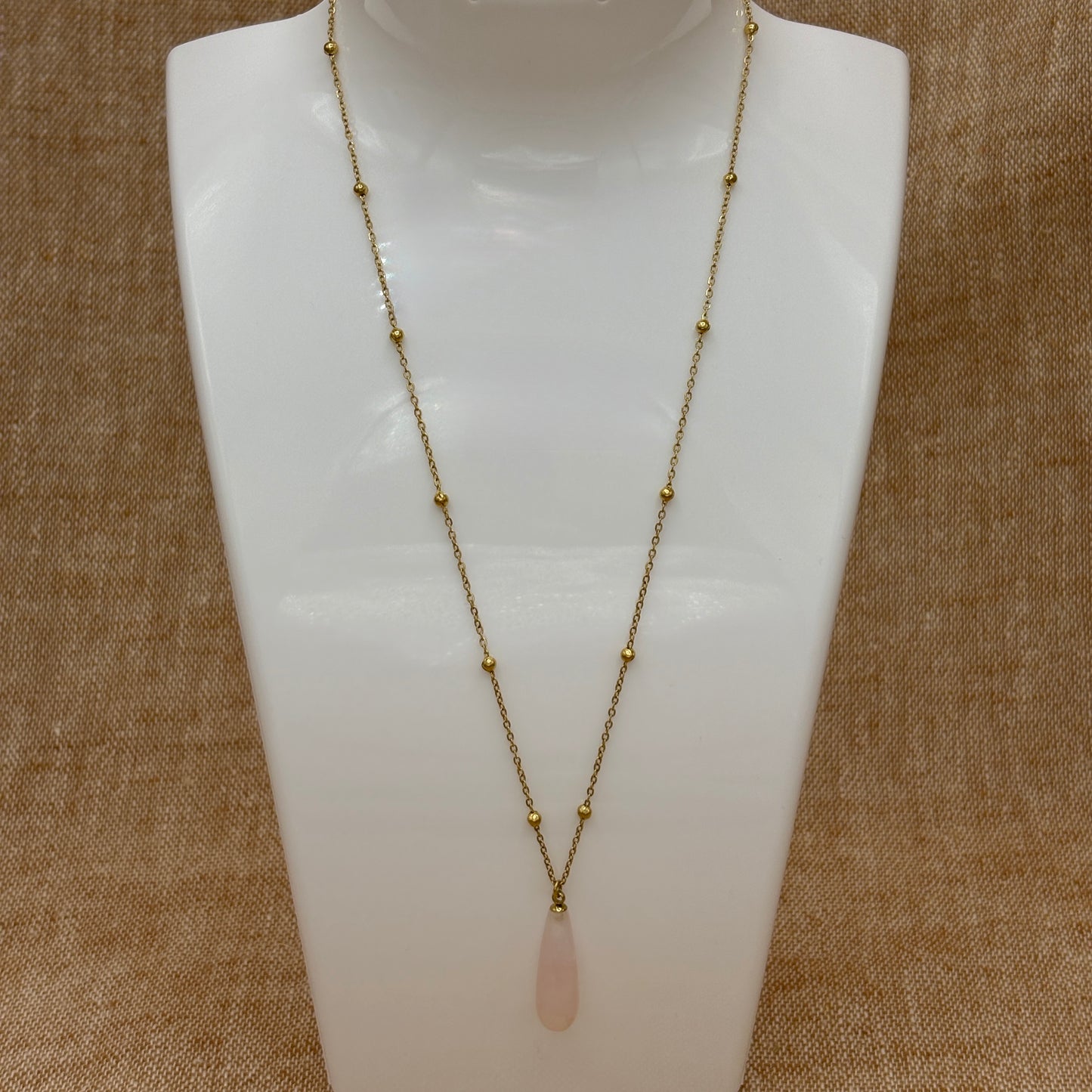 Ravello - Rose Quartz Teardrop Pendant on Satellite chain