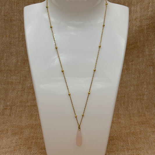 Ravello - Rose Quartz Teardrop Pendant on Satellite chain