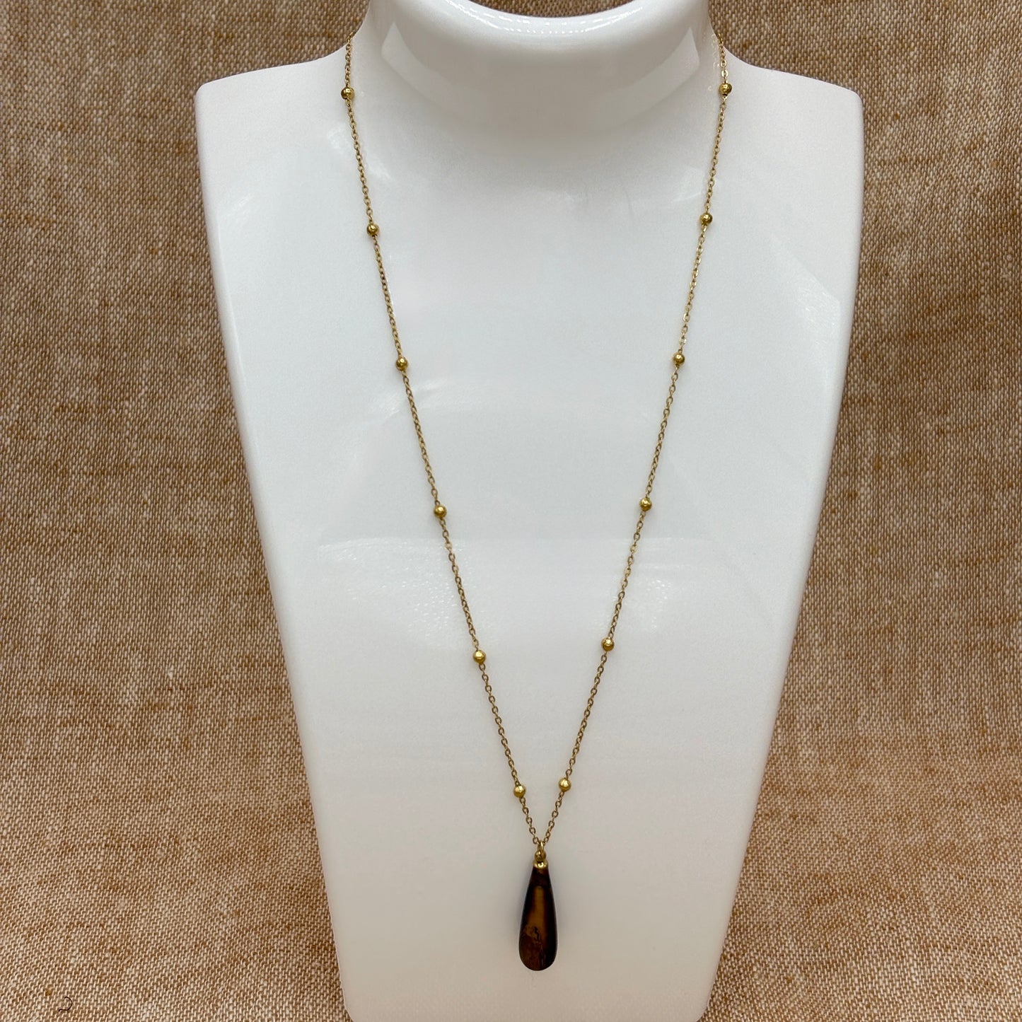 Ravello - Tiger's Eye Teardrop Pendant on Satellite chain