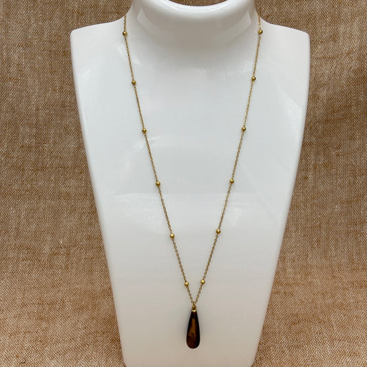 Ravello - Tiger's Eye Teardrop Pendant on Satellite chain