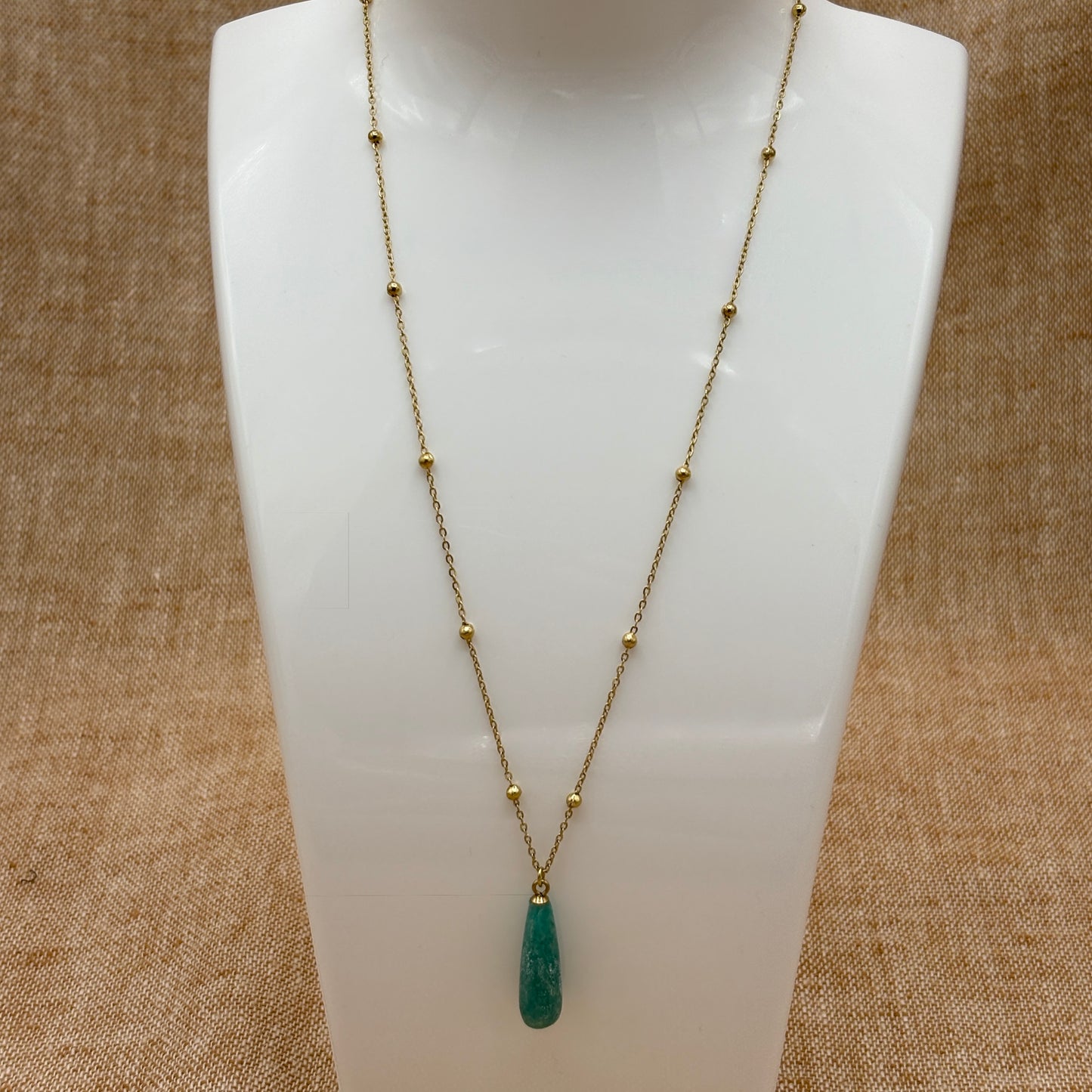 Ravello - Amazonite Teardrop Pendant on Satellite chain