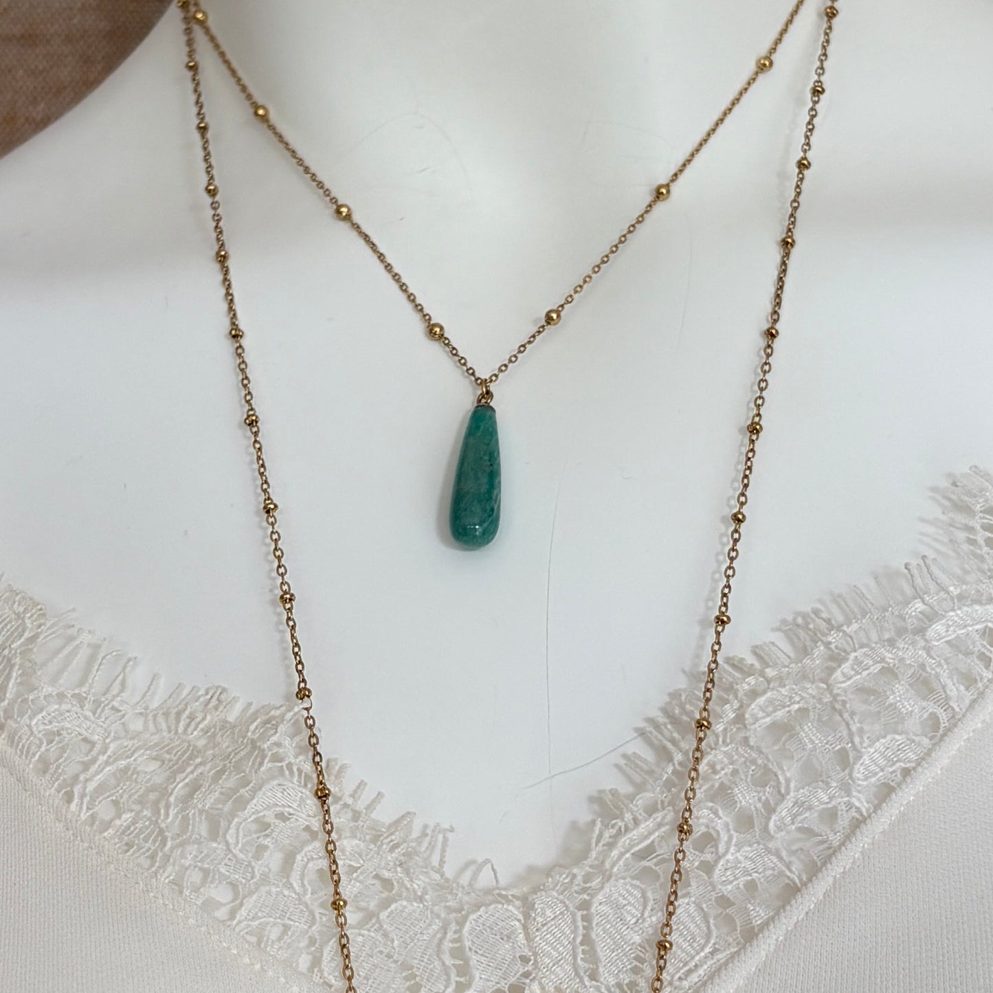 Ravello - Amazonite Teardrop Pendant on Satellite chain