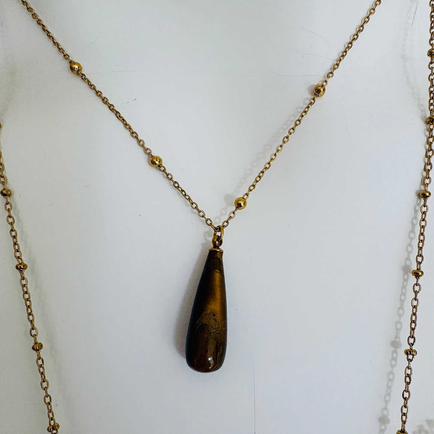 Ravello - Tiger's Eye Teardrop Pendant on Satellite chain