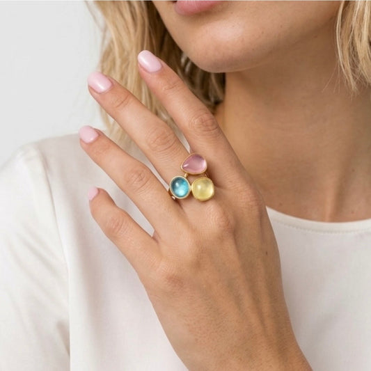 Rio Adjustable Ring - Pink Turquoise Yellow