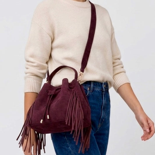Roma - Fringed drawstring bag - Bordeaux