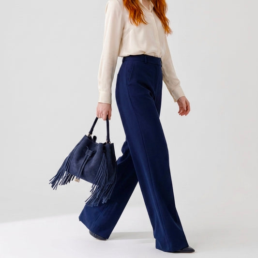 Roma - Fringed drawstring bag - Navy