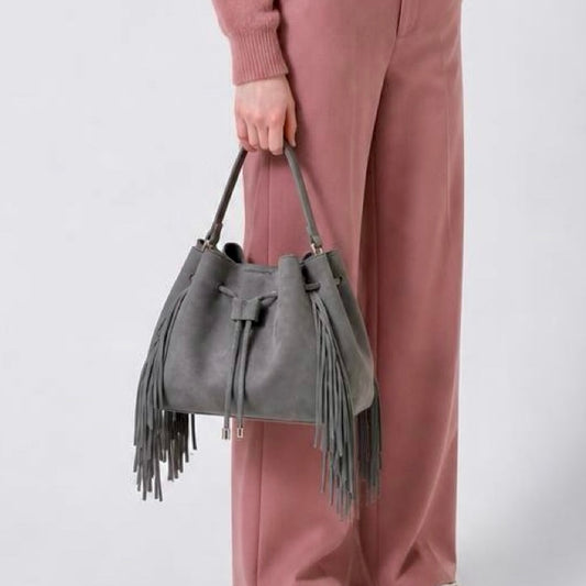Roma - Fringed drawstring bag - Grey
