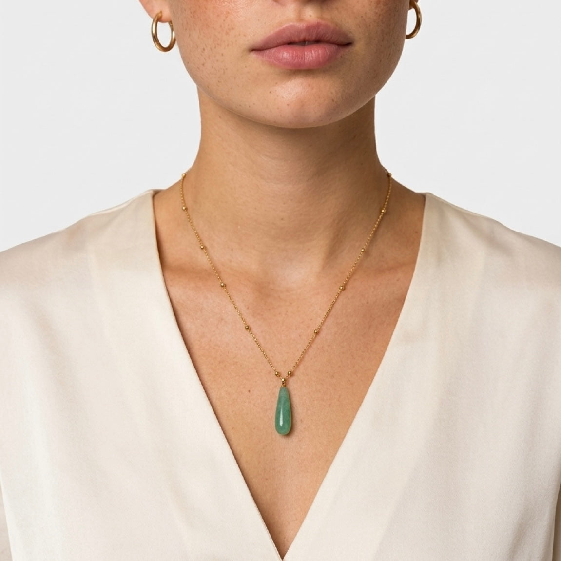 Ravello - Amazonite Teardrop Pendant on Satellite chain