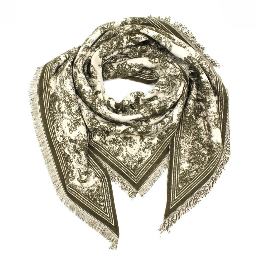 Versailles - Triangular Toile de Jouy Scarf - Khaki