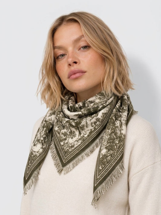 Versailles - Triangular Toile de Jouy Scarf - Khaki