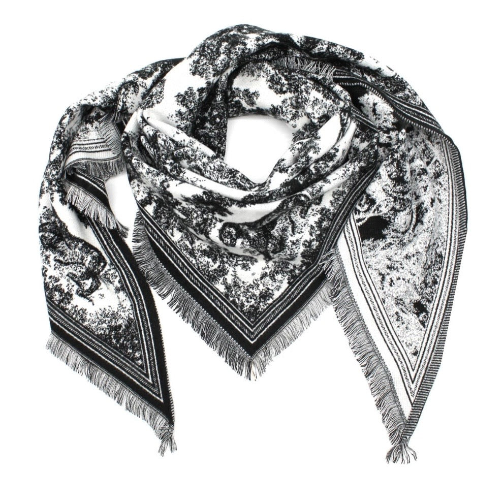 Versailles - Triangular Toile de Jouy Scarf - Black