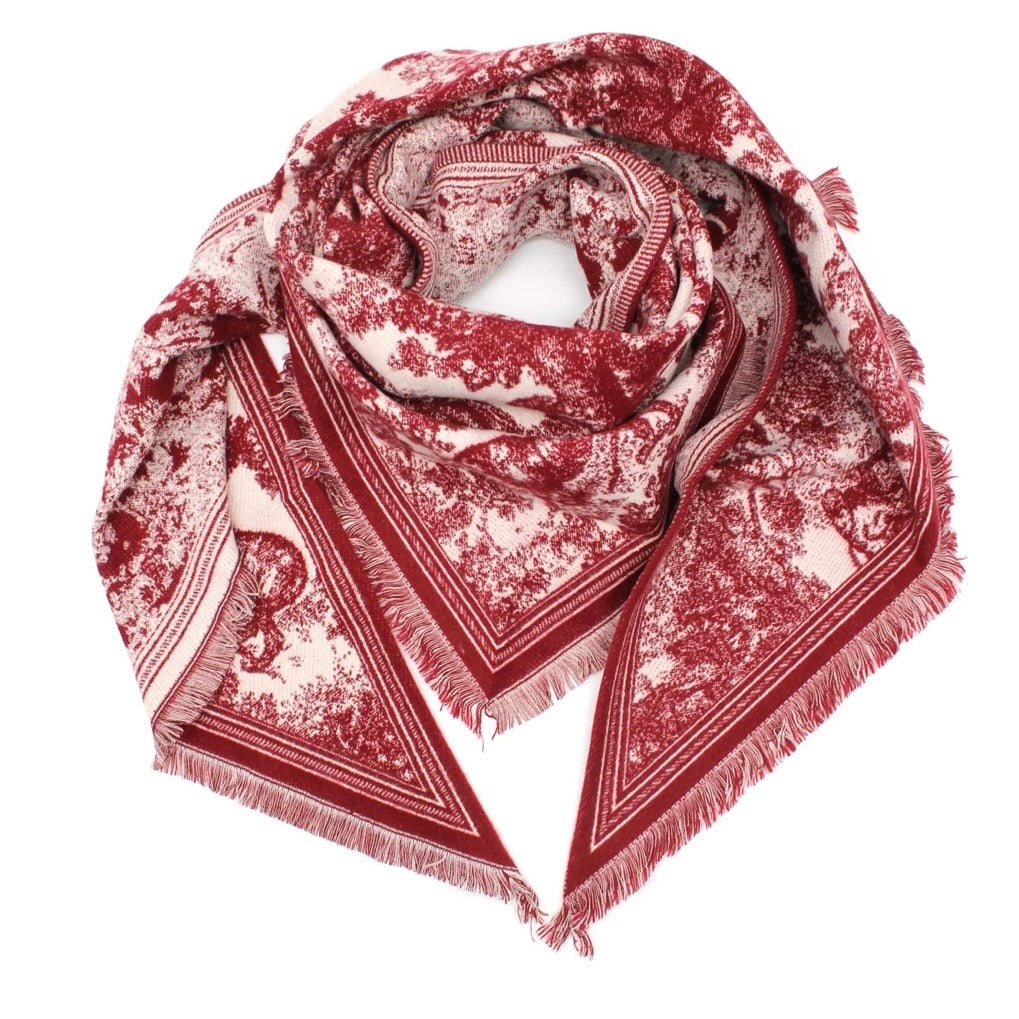 Versailles - Triangular Toile de Jouy Scarf - Bordeaux