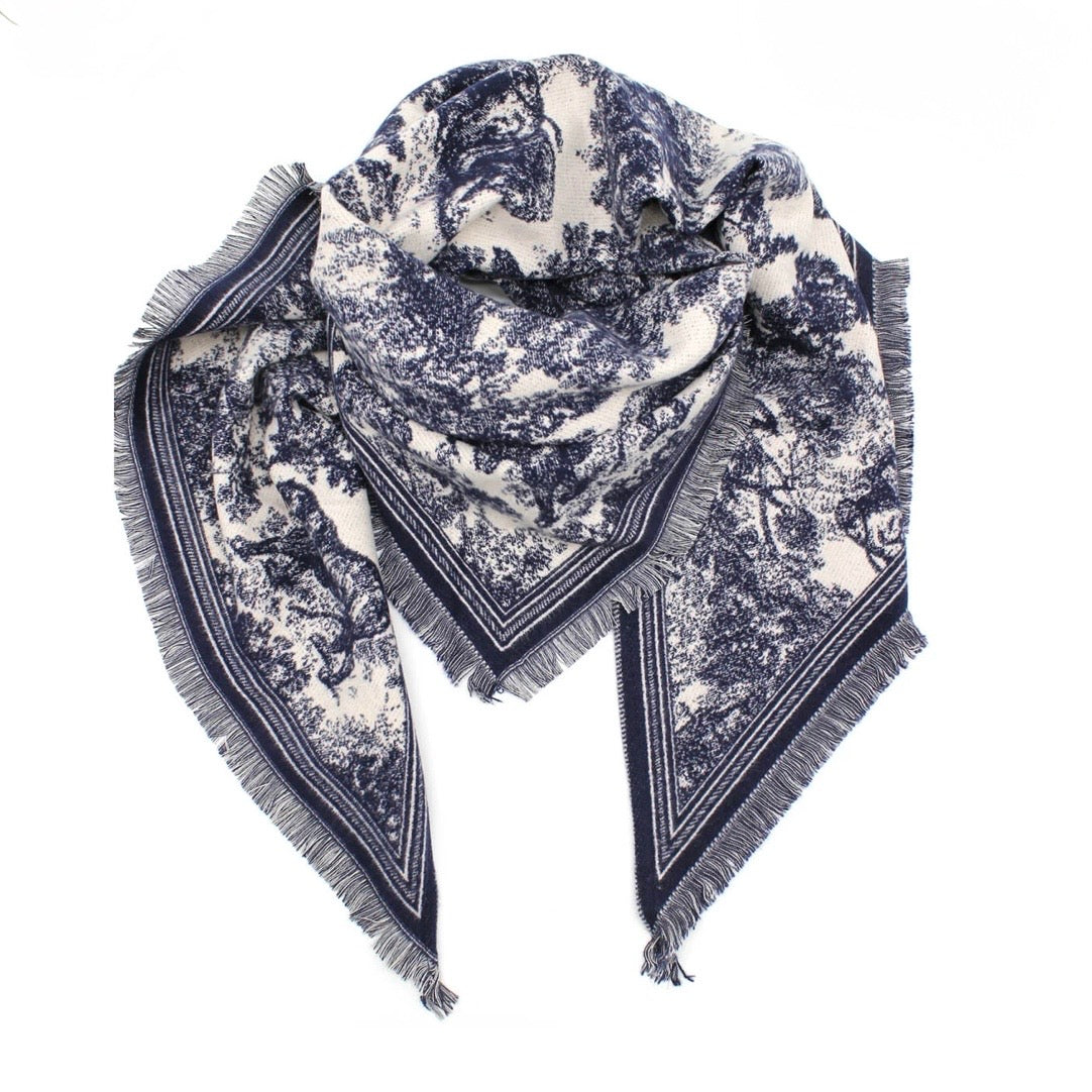 Versailles - Triangular Toile de Jouy Scarf - Indigo
