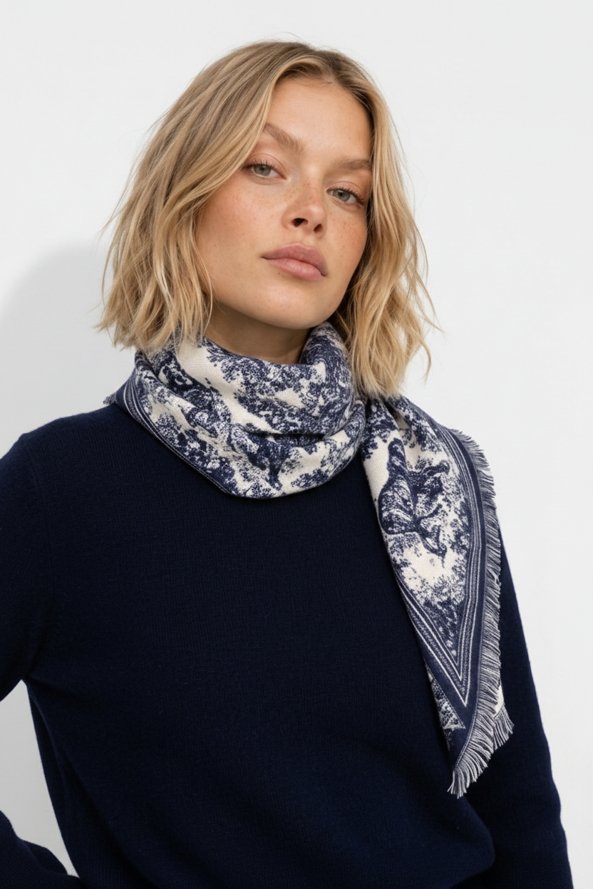 Versailles - Triangular Toile de Jouy Scarf - Indigo