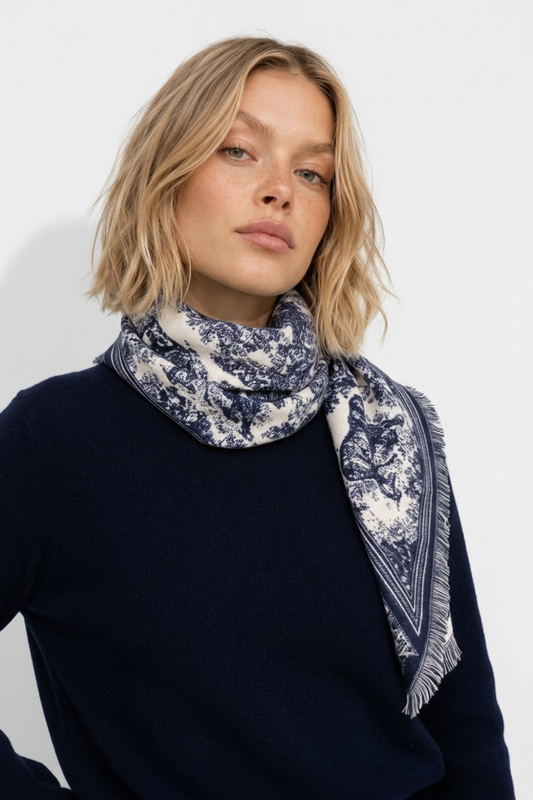 Versailles - Triangular Toile de Jouy Scarf - Indigo