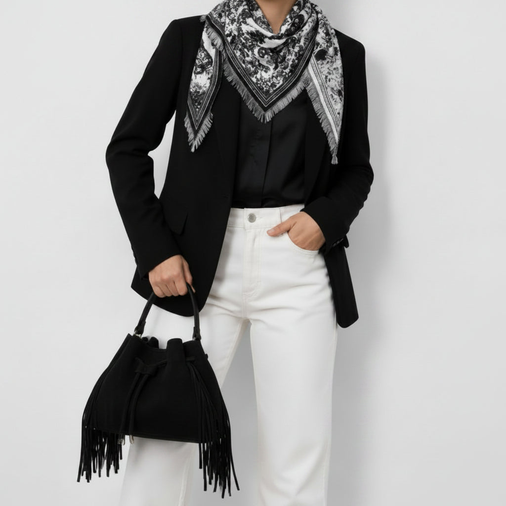Roma - Fringed drawstring bag - Black