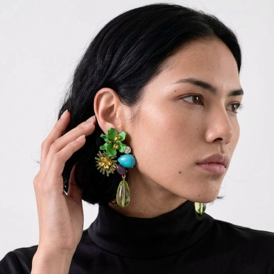 Miami - Statement Flower Earrings - Green