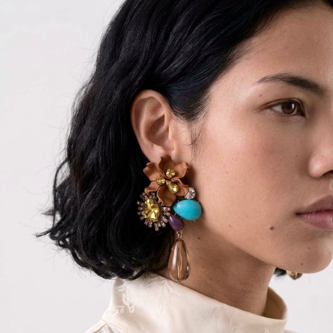 Miami - Statement Flower Earrings - Coffee