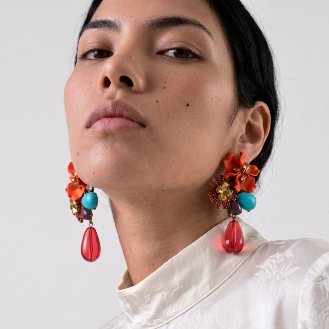 Miami - Statement Flower Earrings - Vermillion