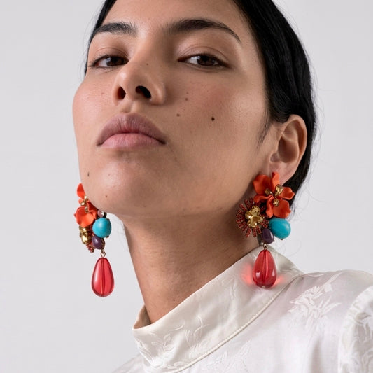 Miami - Statement Flower Earrings - Vermillion