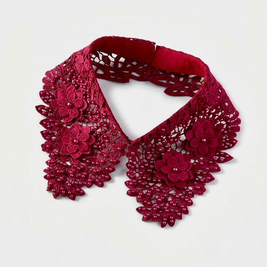 Toledo - Guipure Lace Statement Collar - Ruby