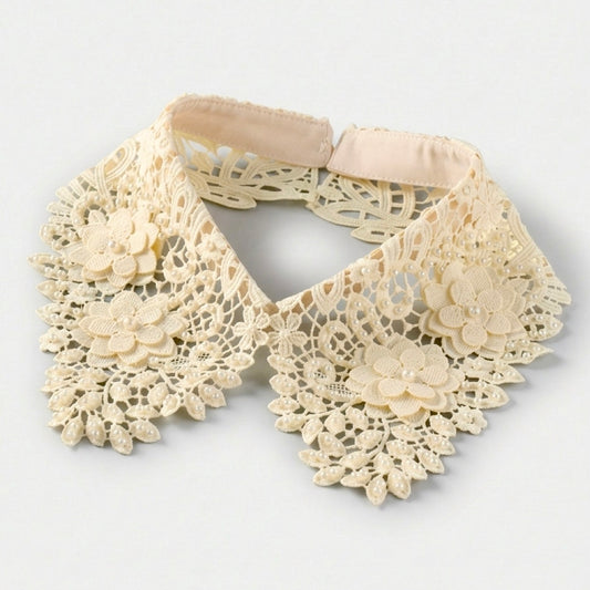 Toledo - Guipure Lace Statement Collar - Pearl