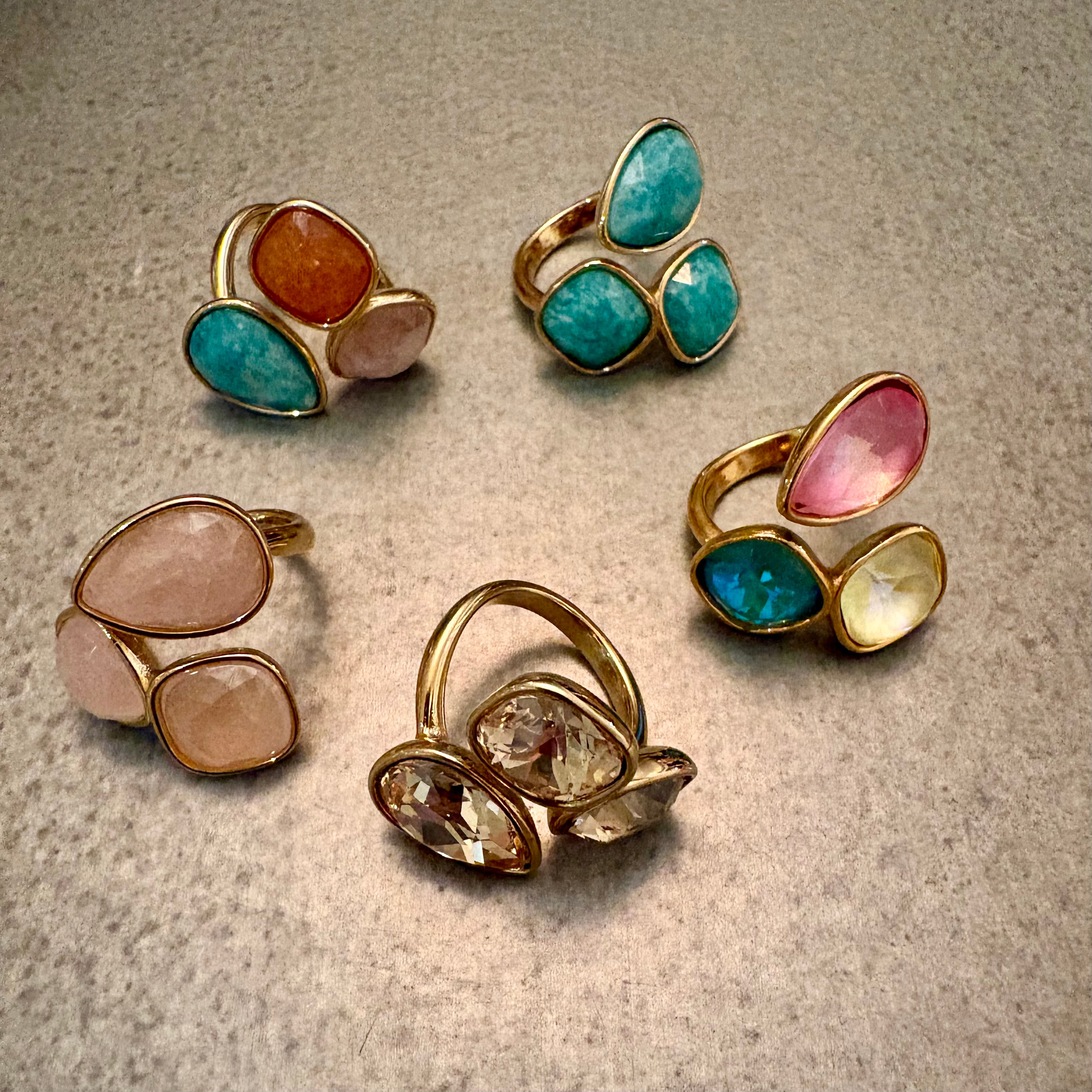 Rio Adjustable Ring - Pink Turquoise Yellow