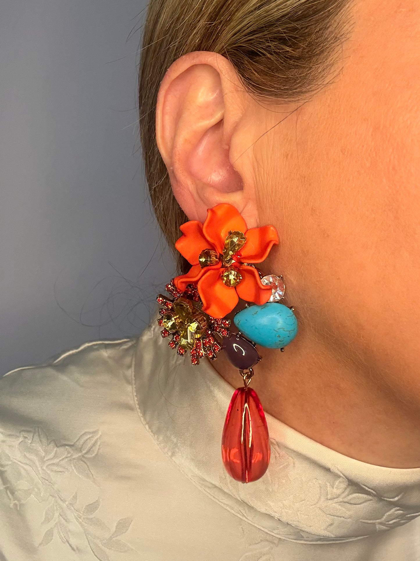 Rio - Statement Flower Earrings - Vermillion
