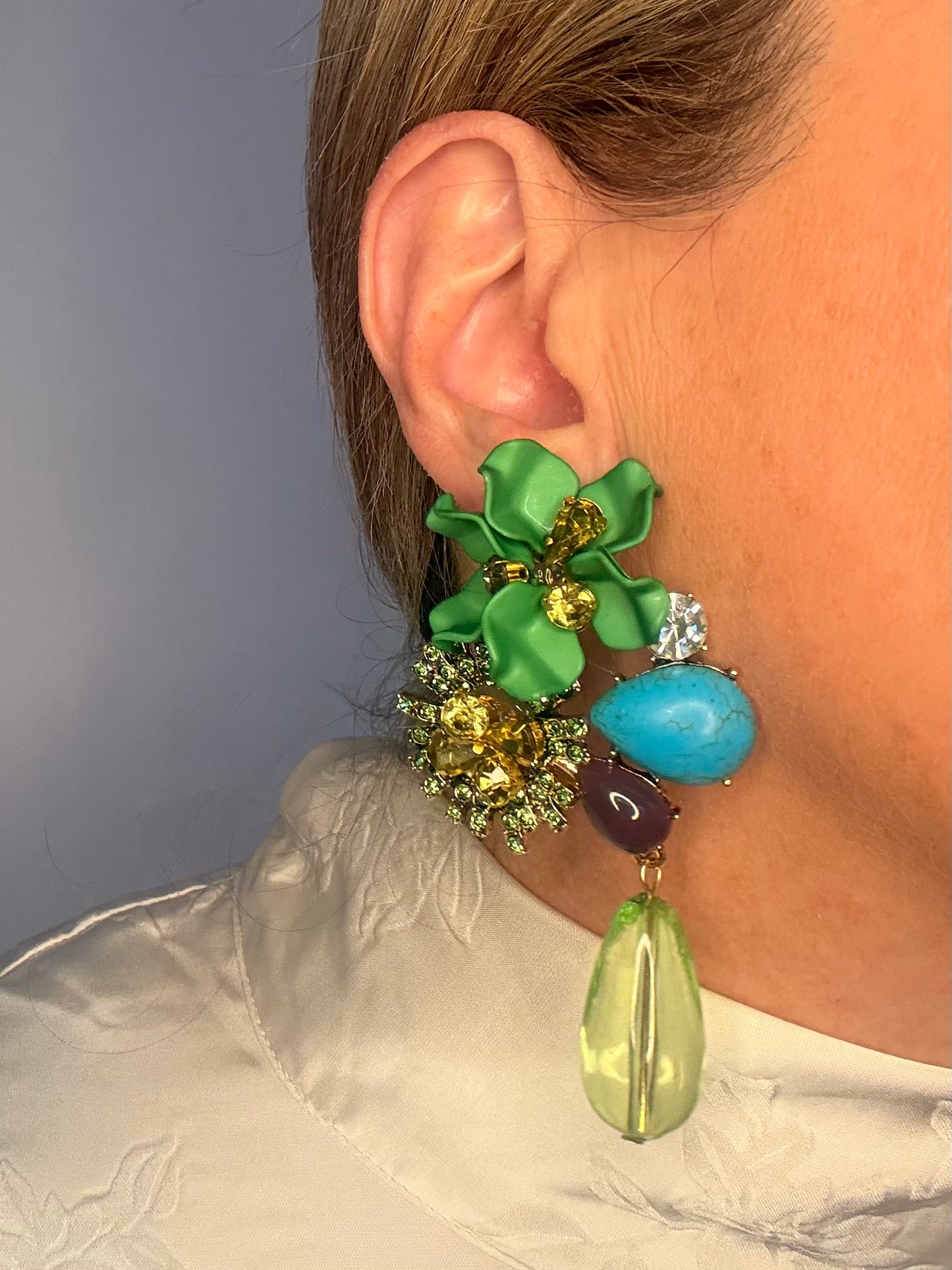 Miami - Statement Flower Earrings - Green
