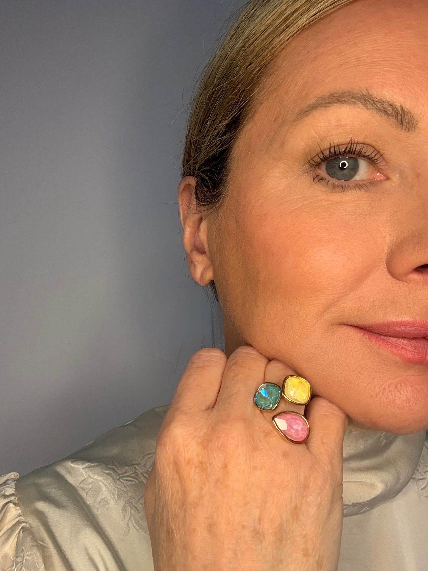 Rio Adjustable Ring - Pink Turquoise Yellow