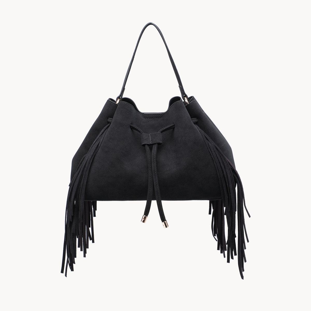 Roma - Fringed drawstring bag - Black