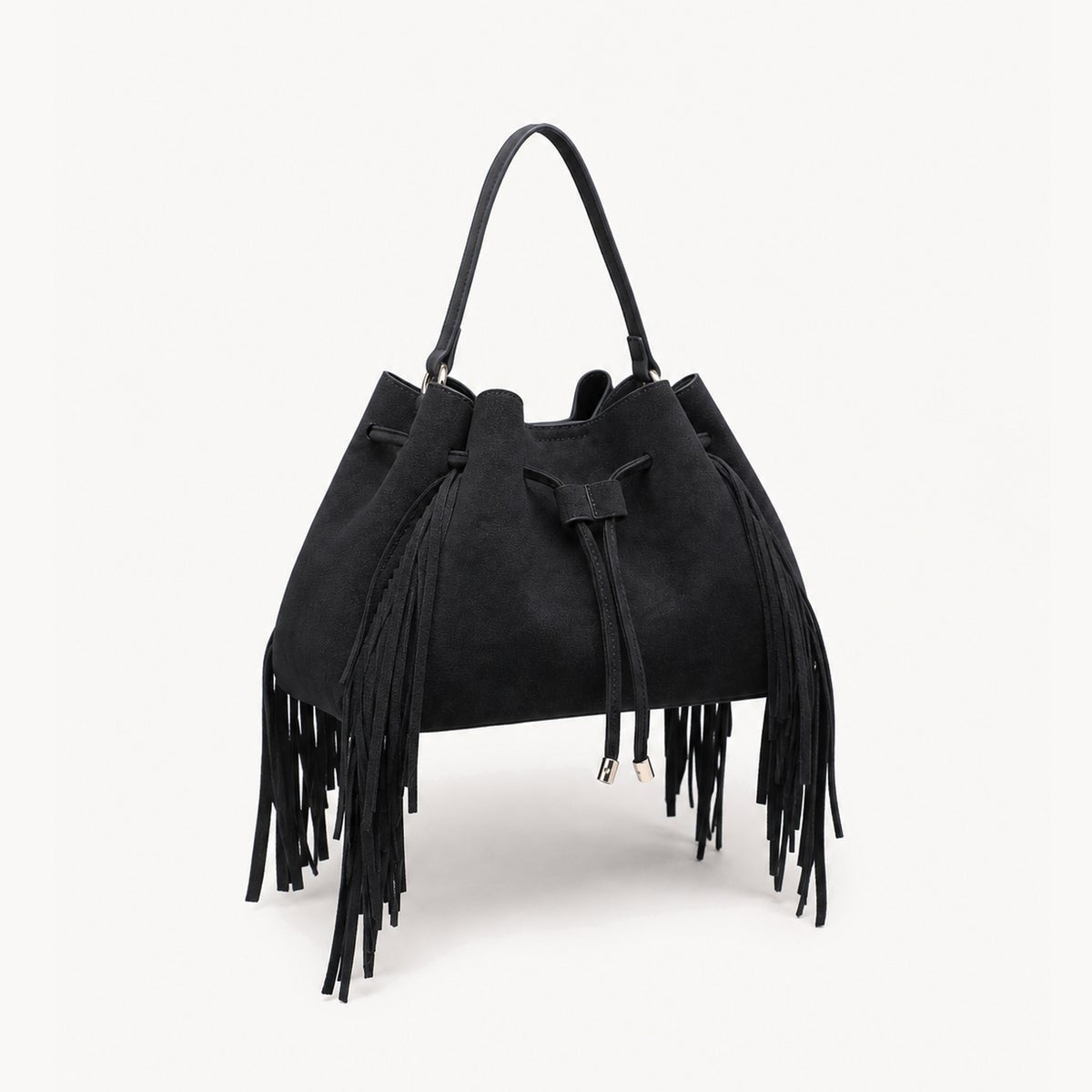 Roma - Fringed drawstring bag - Black