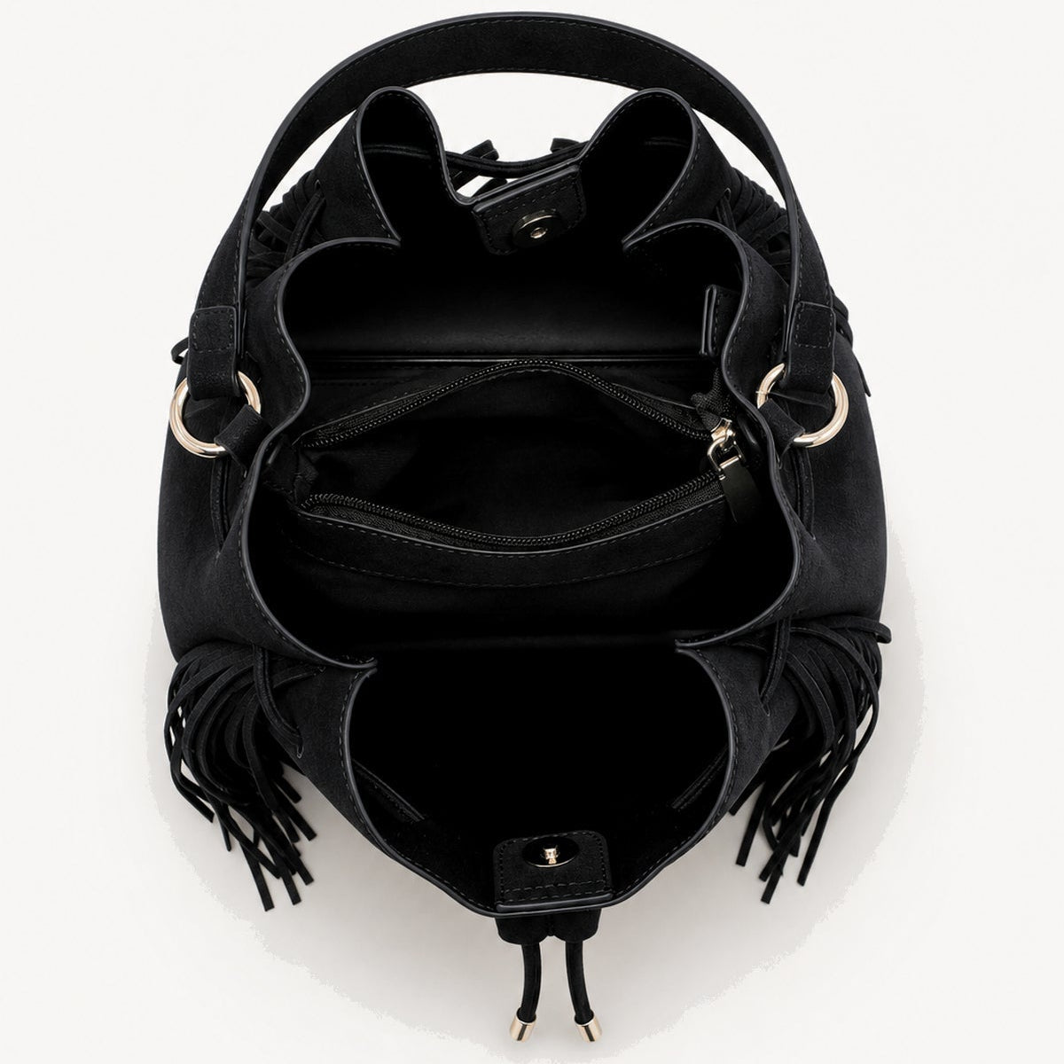 Roma - Fringed drawstring bag - Black